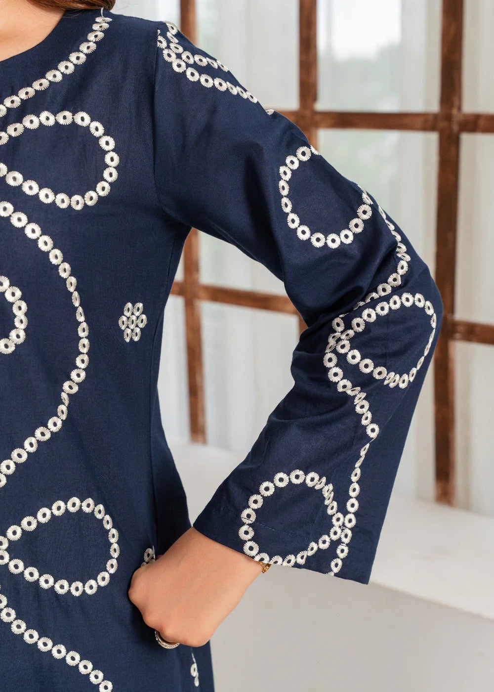 Navy Blue Embroidered Lawn Kurta Set