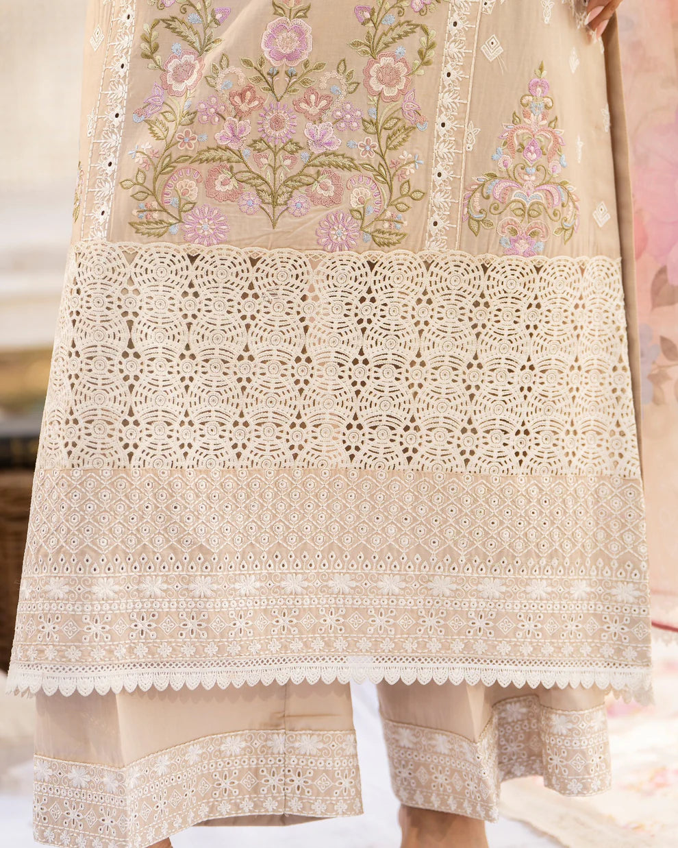 Creamy Beige Cut Work Embroidered Lawn Suit