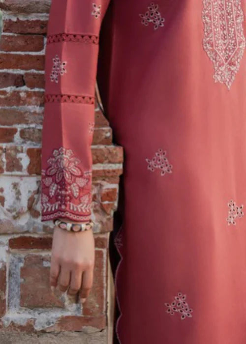 Watermelon Pink Embroidered Linen Kurta Set with Dupatta