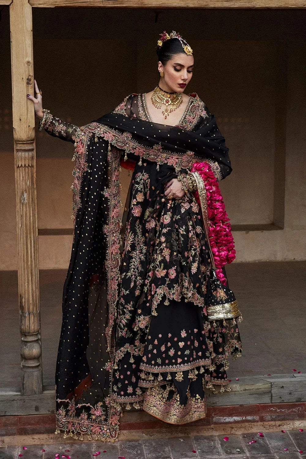 Black Handmade Semi-Stitched Anarkali Maxi