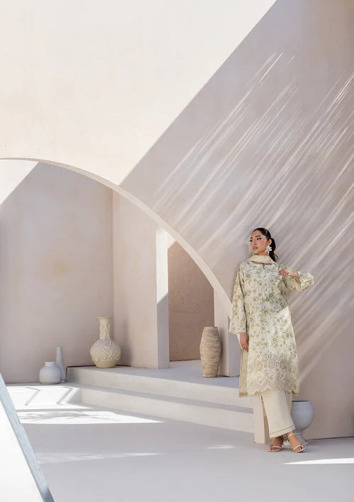 Ivory Printed Chikankari Lawn Kurta Set with Dupatta