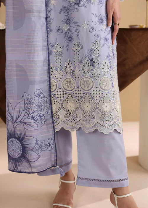 Purple Printed Chikankari Lawn Kurta Set with Dupatta