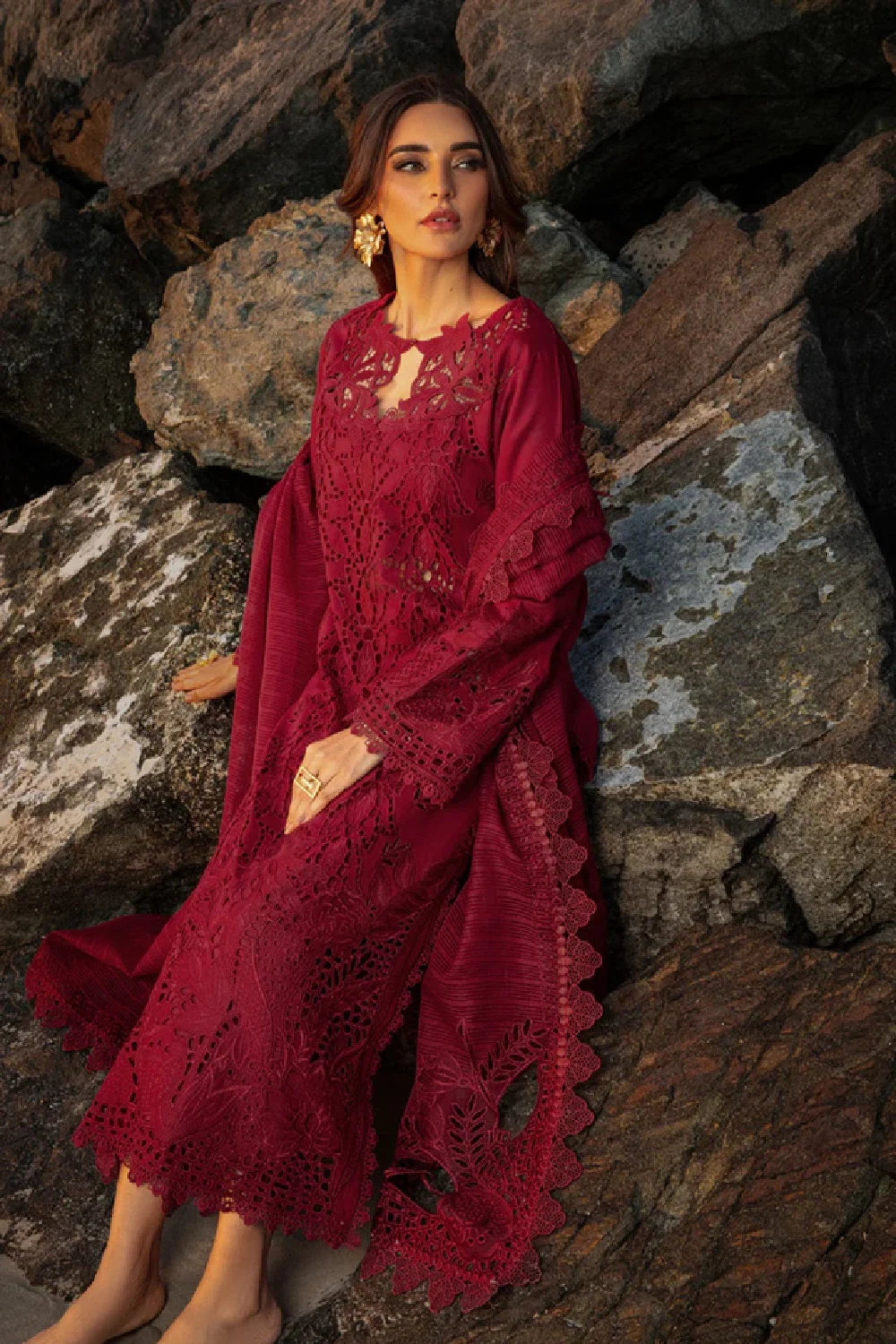 Maroon Heavy Chikankari Embroidered Lawn Suit