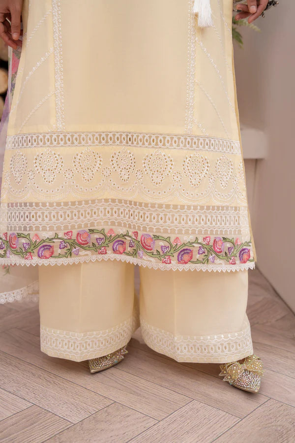 Butter Yellow Angrakha-Style Cotton Chikankari Suit