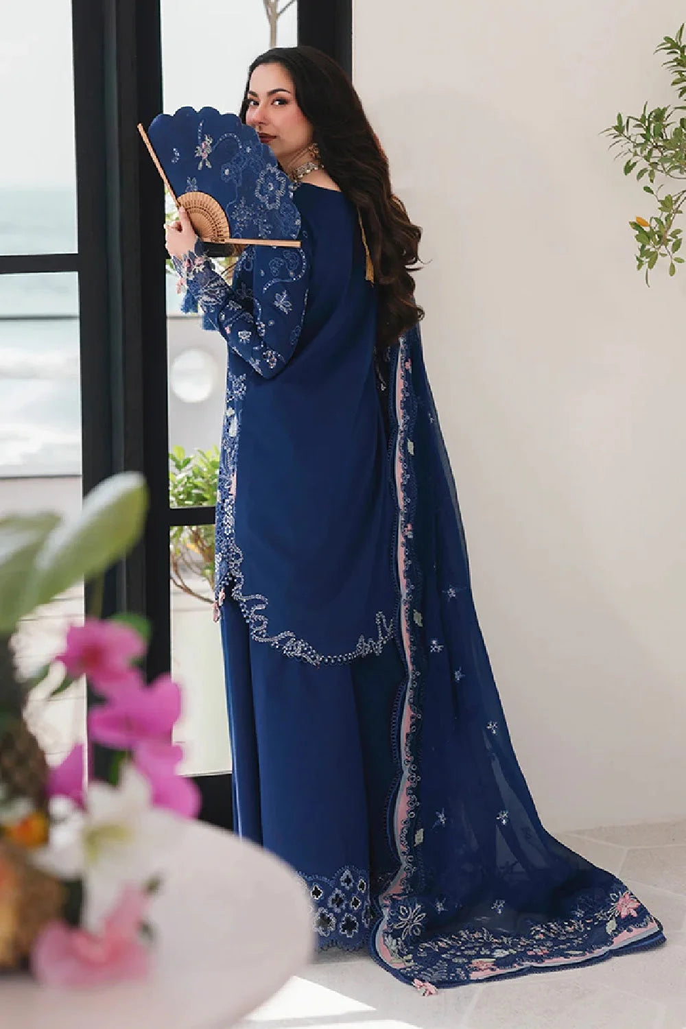 Teal Blue Heavy Chikankari Embroidered Luxury Lawn Suit