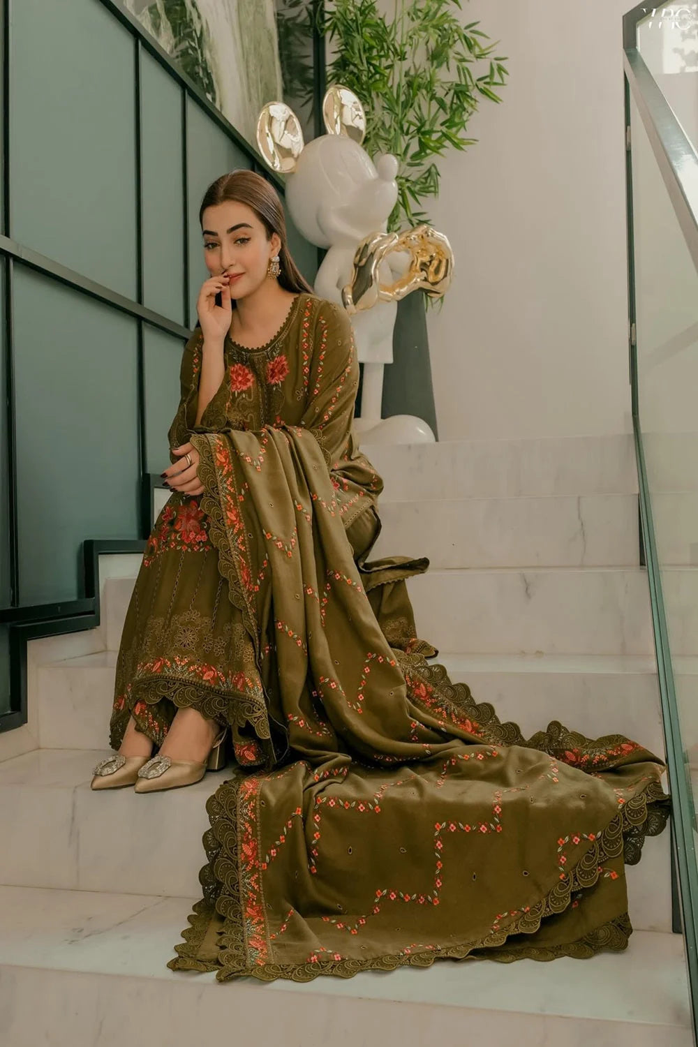 Mendhi Brown Heavy Chikankari Embroidered Luxury Lawn Suit