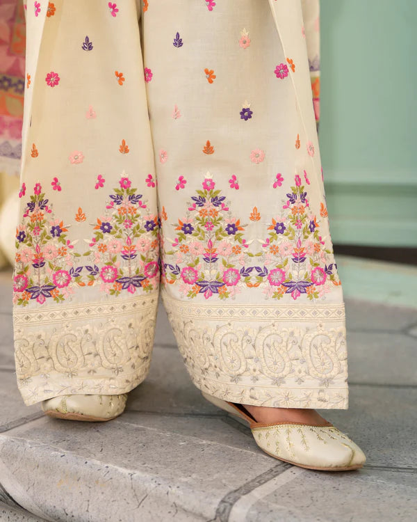 Antique Pearl Pure Cotton Farshi Shalwar Suit with Matte Thread Embroidery