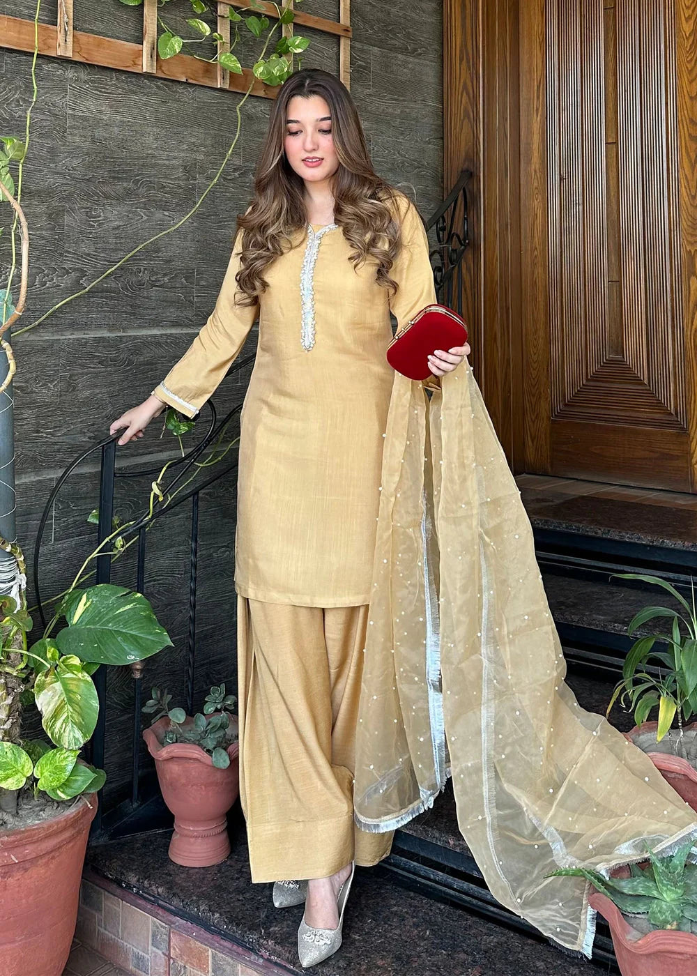 Gold Embellished Farshi Shalwar Suit