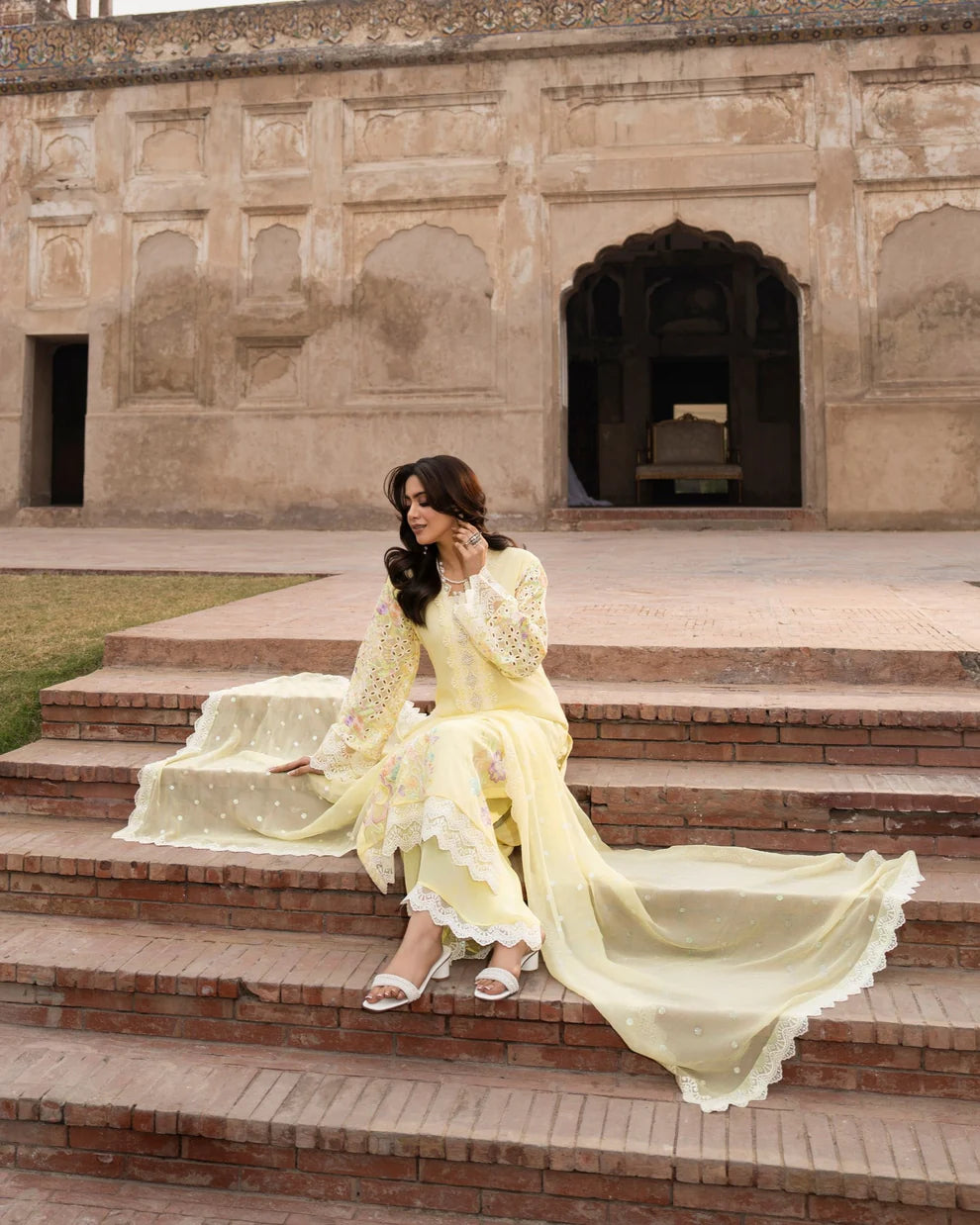 Pastel Yellow Chikankari Embroidered Georgette Suit