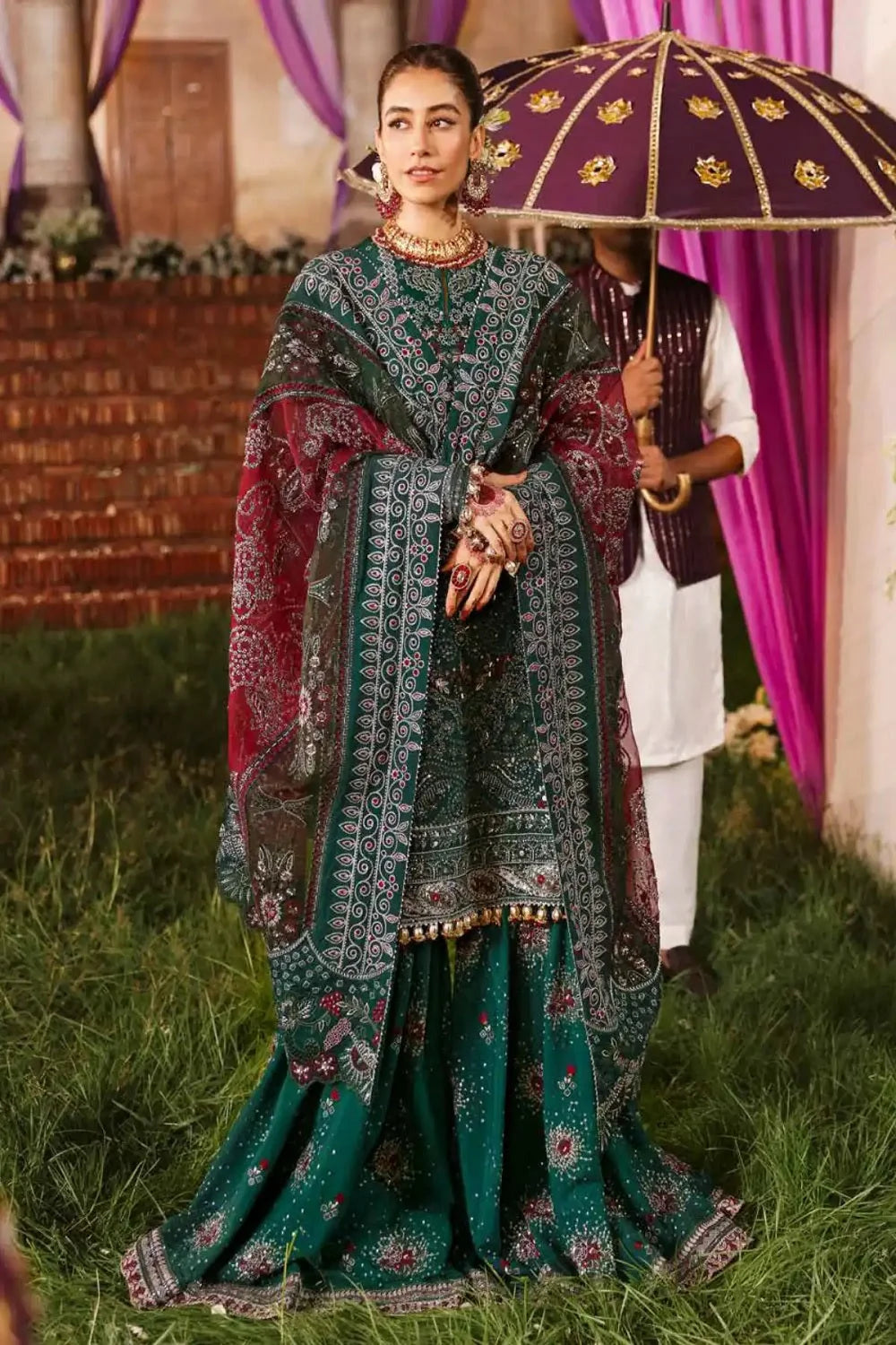 Handmade Bottle Green Pure Chiffon Suit