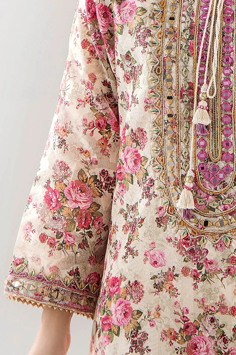 Hand Embroidered Indian Brocade Digital Printed Suit
