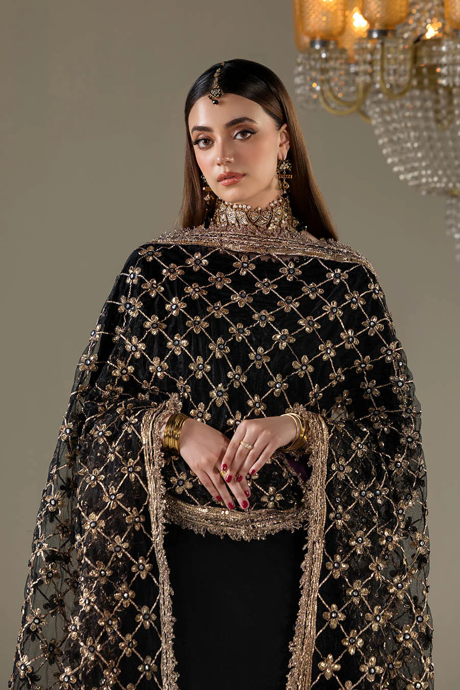 Black Velvet Sharara with Heavy Embroidered Dupatta