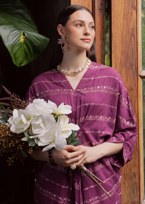 Magenta Embroidered Lawn Straight Cut Kaftan