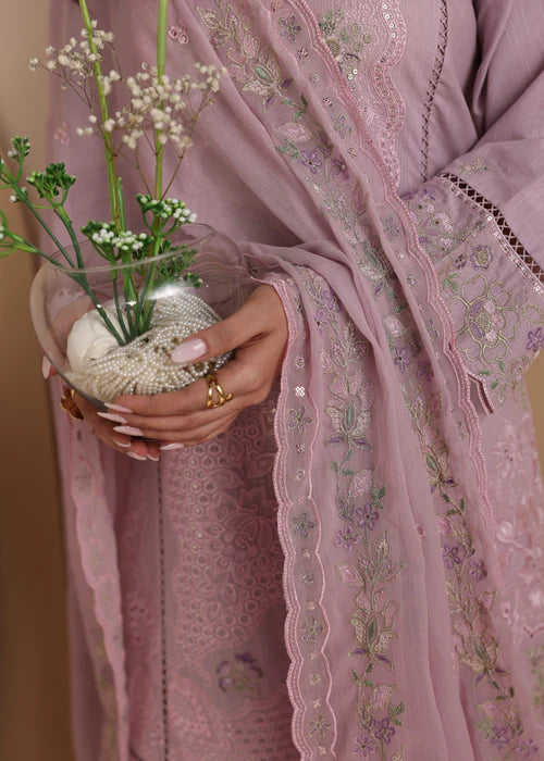 Baby Pink Embroidered Luxury Lawn Suit with Chiffon Dupatta