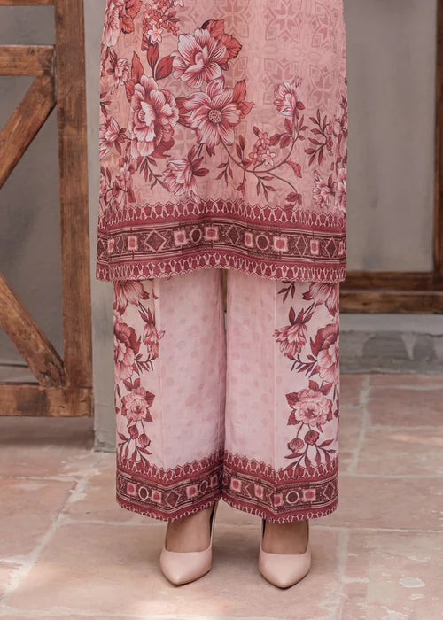Melon Pink Lawn Suit with Mirror Work