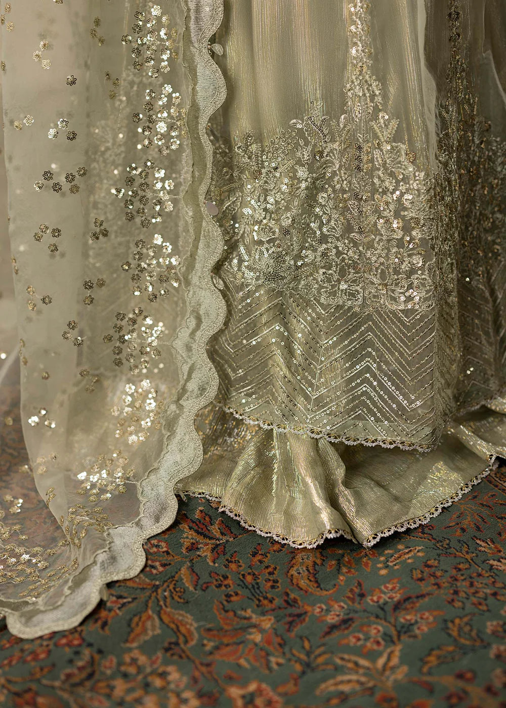 Pistachio Hand Embellished Organza Maxi