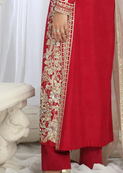 Fuchsia Hand Embellished Korean Raw Silk Suit