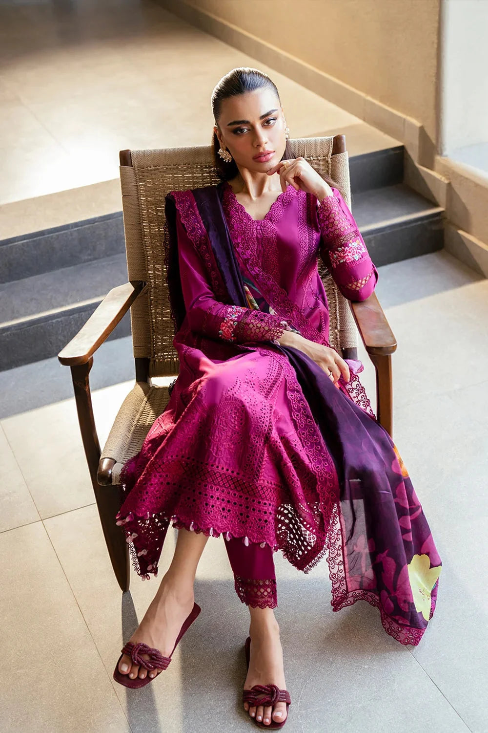 Magenta Heavy Embroidered Chikankari Lawn Suit
