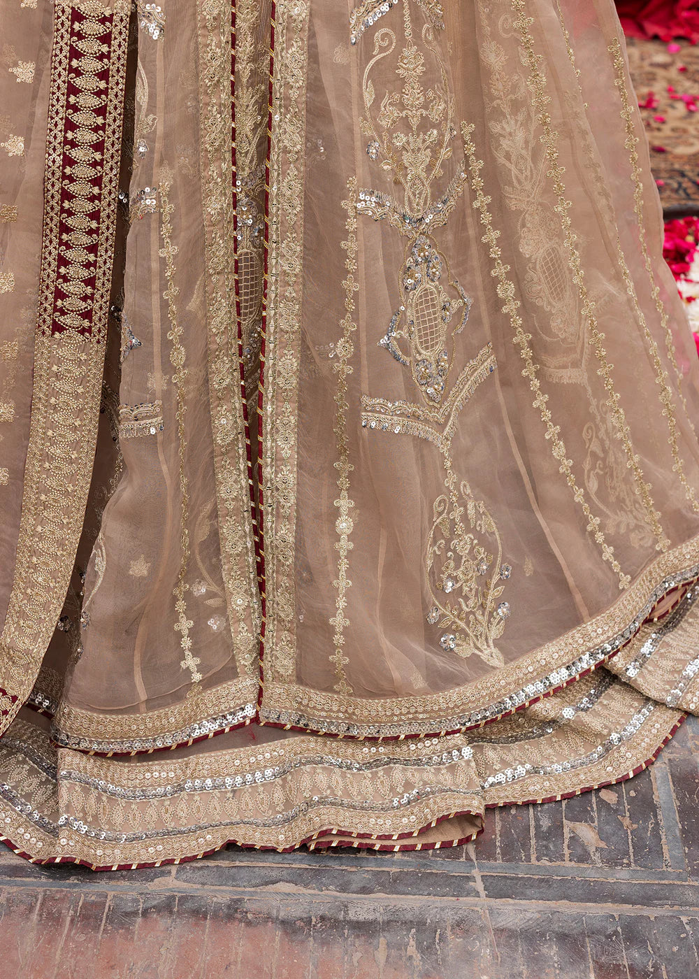 Beige Heavy Embellished A-Line Maxi