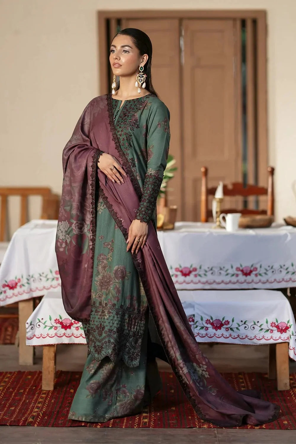 Printed Embroidered Lawn Suit with Chiffon Dupatta
