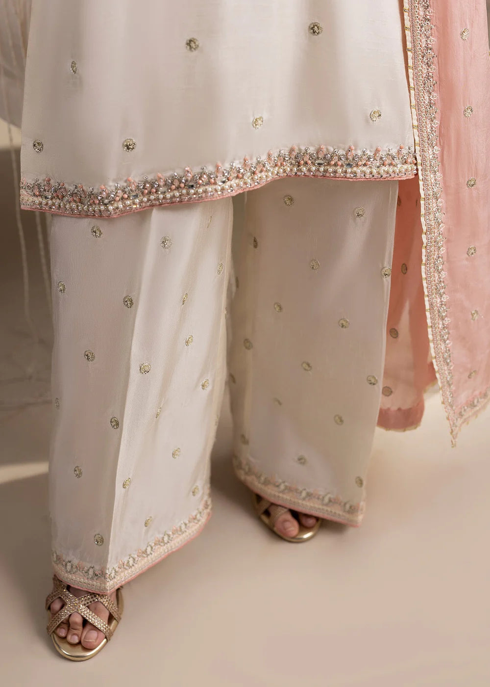 Ivory Hand Embellished Raw Silk Suit