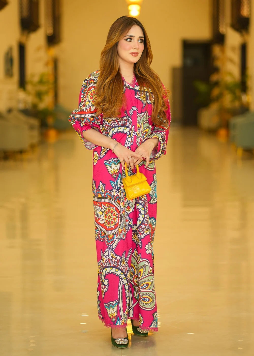 Hot Pink Long Silk Kaftan