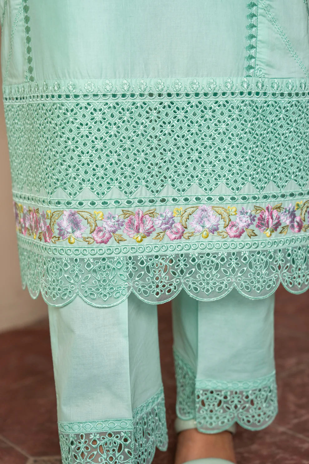 Cadet Blue Pure Cotton Chikankari Suit