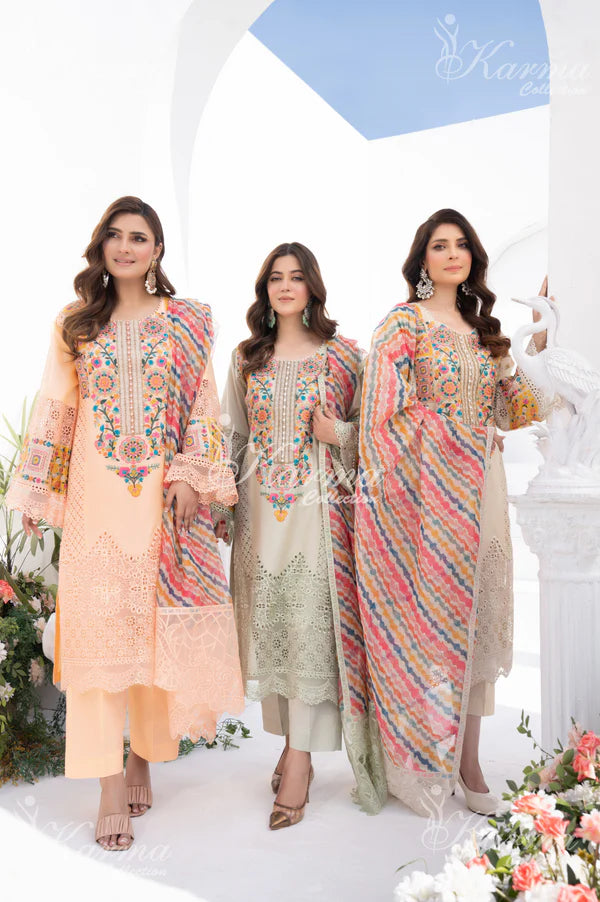 Peachy Orange Pure Cotton Chikankari Suit