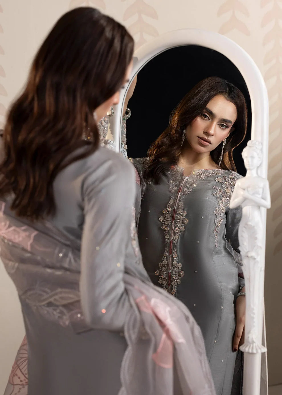 Raw Silk Embellished Grey Suit