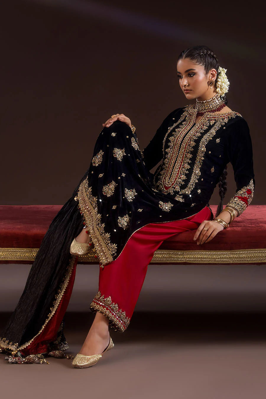 Heavy Handmade Velvet Suit with Silk Dupatta