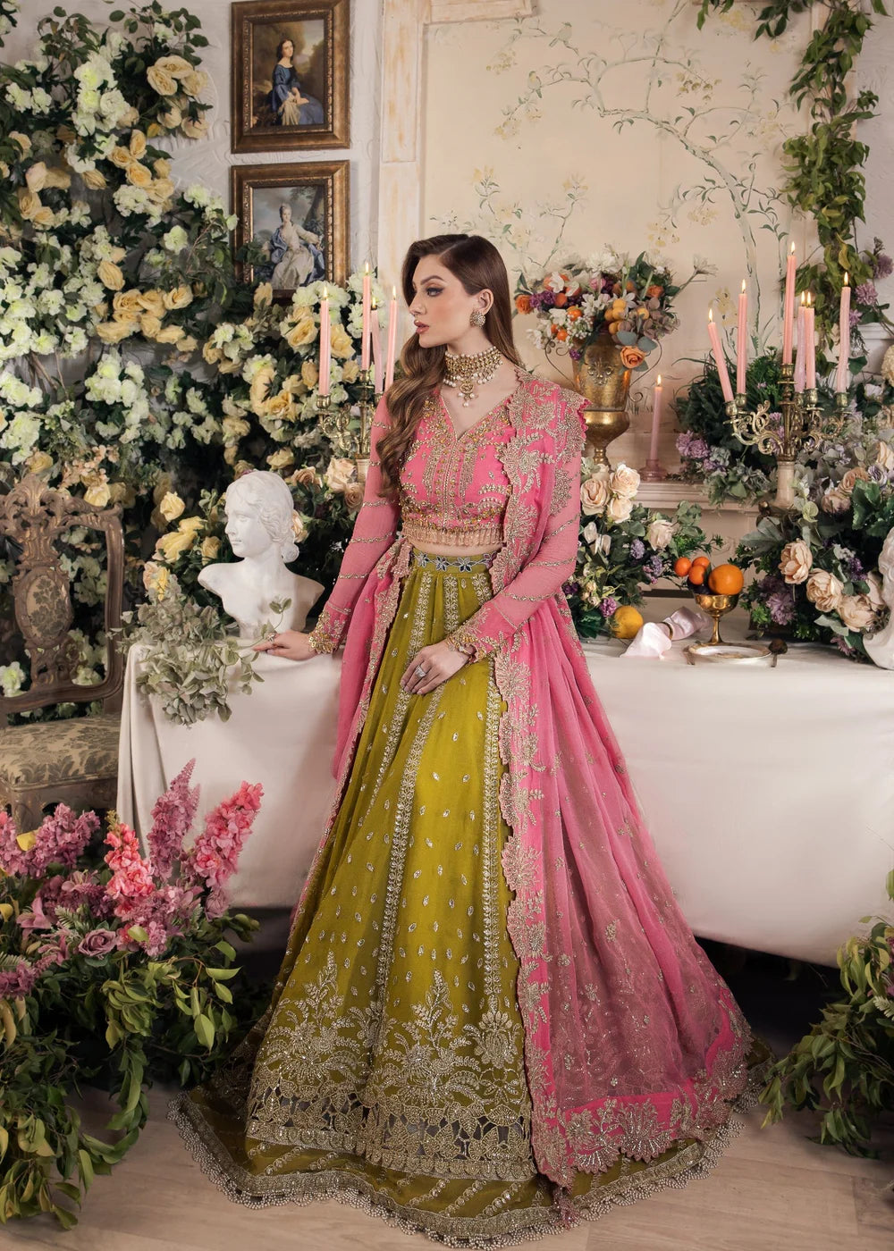Hand Embellished Pastel Pink & Green Lehenga Choli