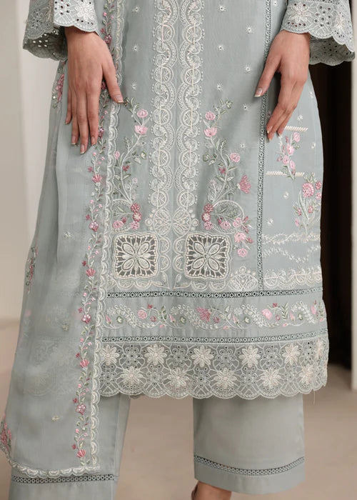 Ash Grey Embroidered Luxury Lawn Suit with Chiffon Dupatta