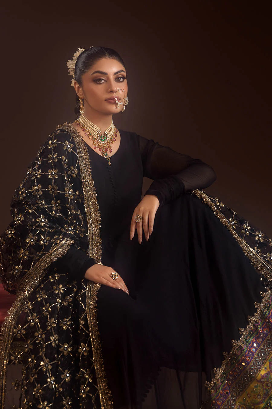 Handmade Black Crinkle Chiffon Anarkali Peshwas