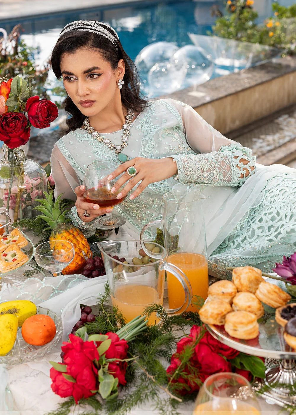 Mint Green Soft Organza Embellished Suit