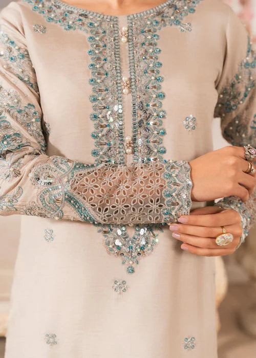 Beige Raw Silk Embellished Suit