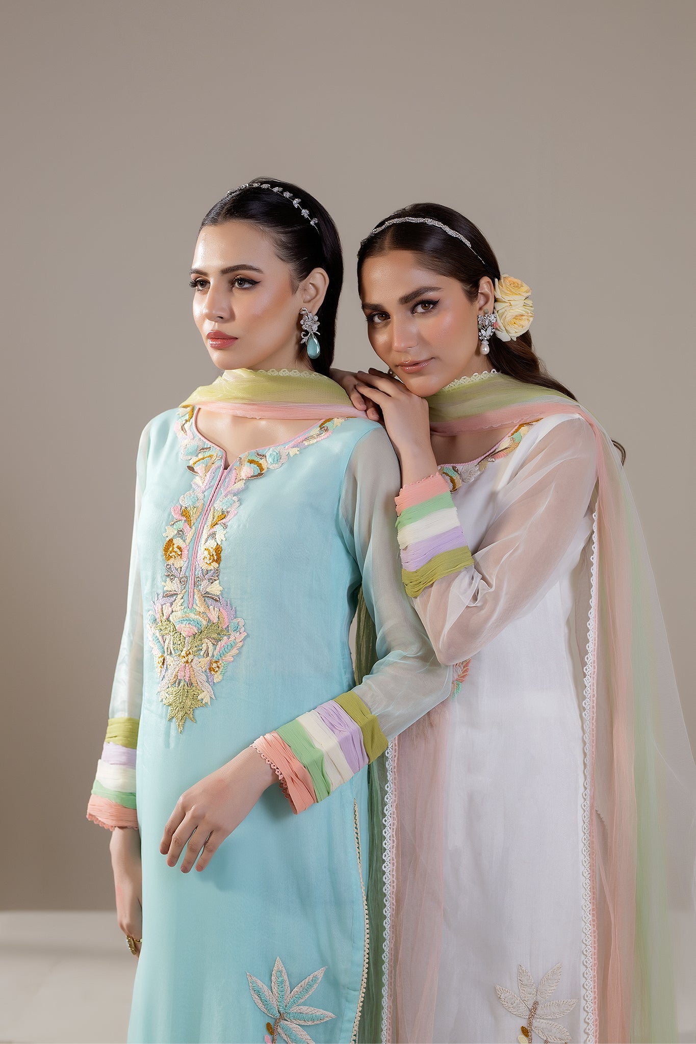 White Pure Organza Hand Embroidered Suit