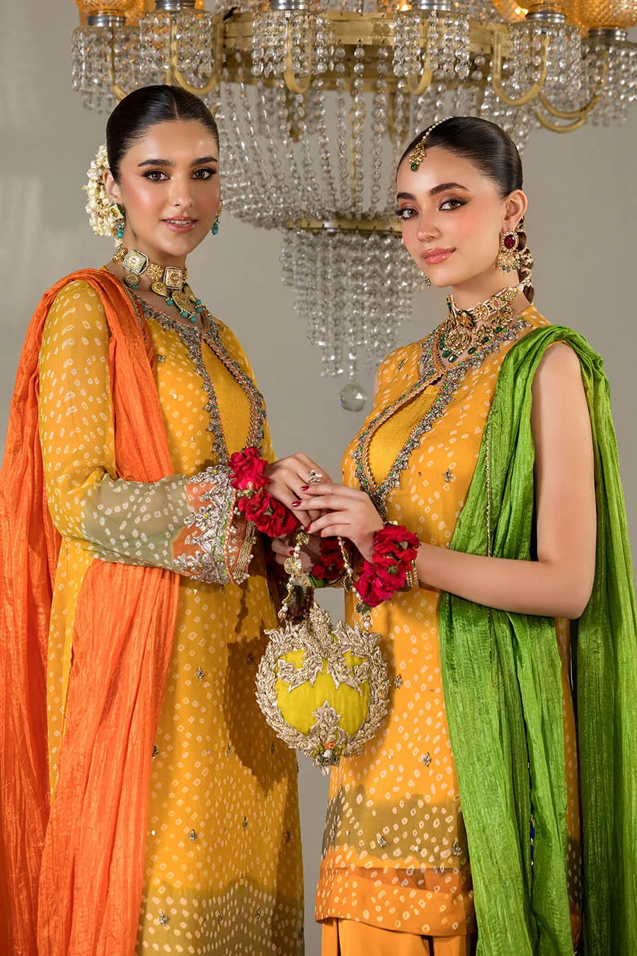Hand Embroidered Mustard Yellow Chunnari Designer Suit