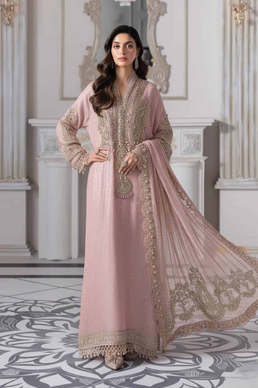 Handmade Pastel Pink Chiffon Suit