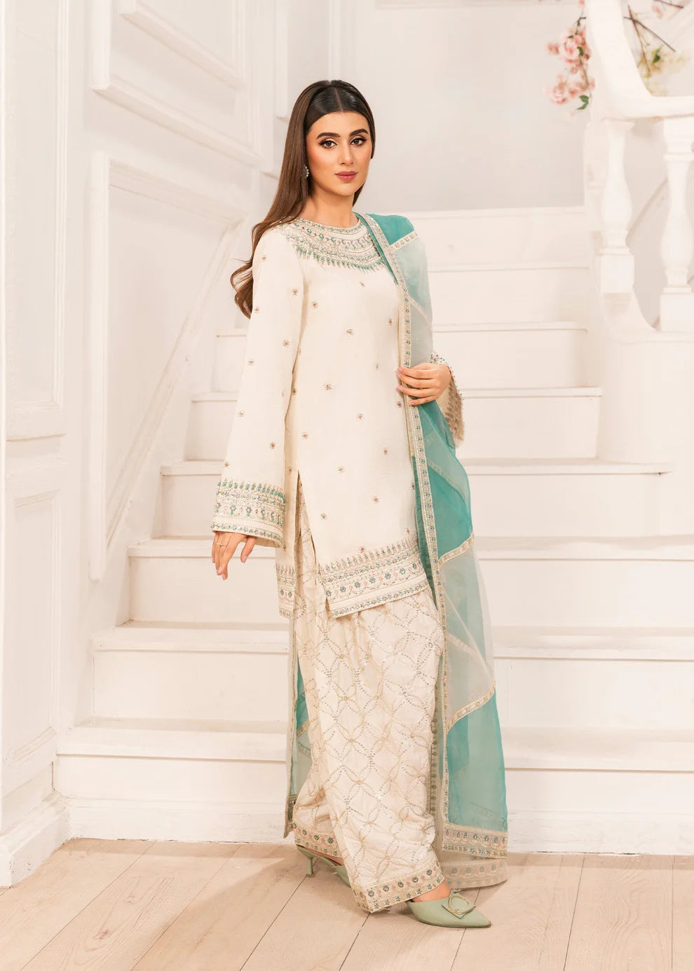 Ivory Raw Silk Farshi Shalwar Suit