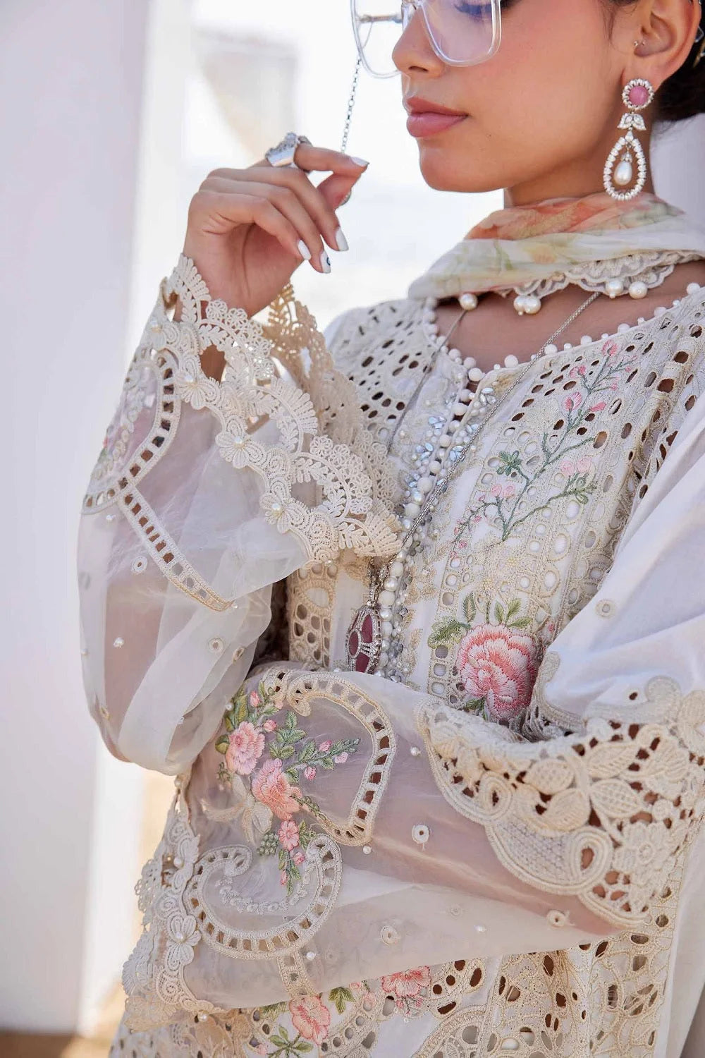 Off White Heavy Chikankari Embroidered Lawn Suit