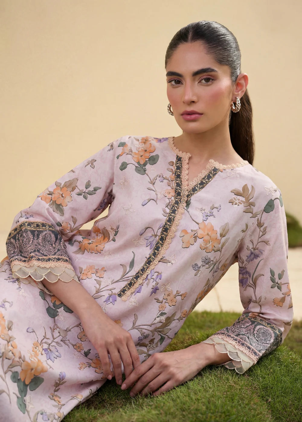 Cotton Candy Pink Embroidered Lawn Kurta Set with Dupatta Size XL