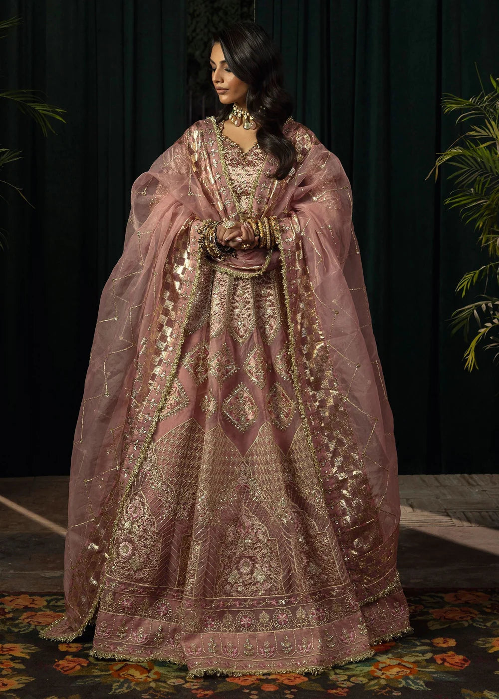 Mauve pink Embellished Tissue Lehenga Choli