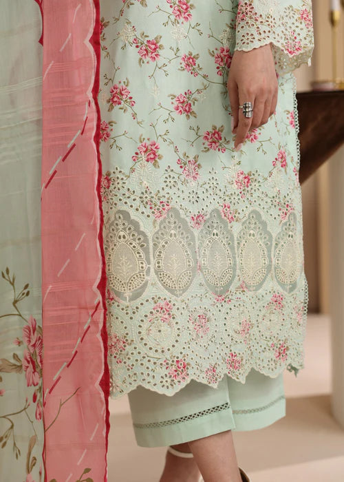 Tea Green Printed Chikankari Lawn Kurta Set with Dupatta