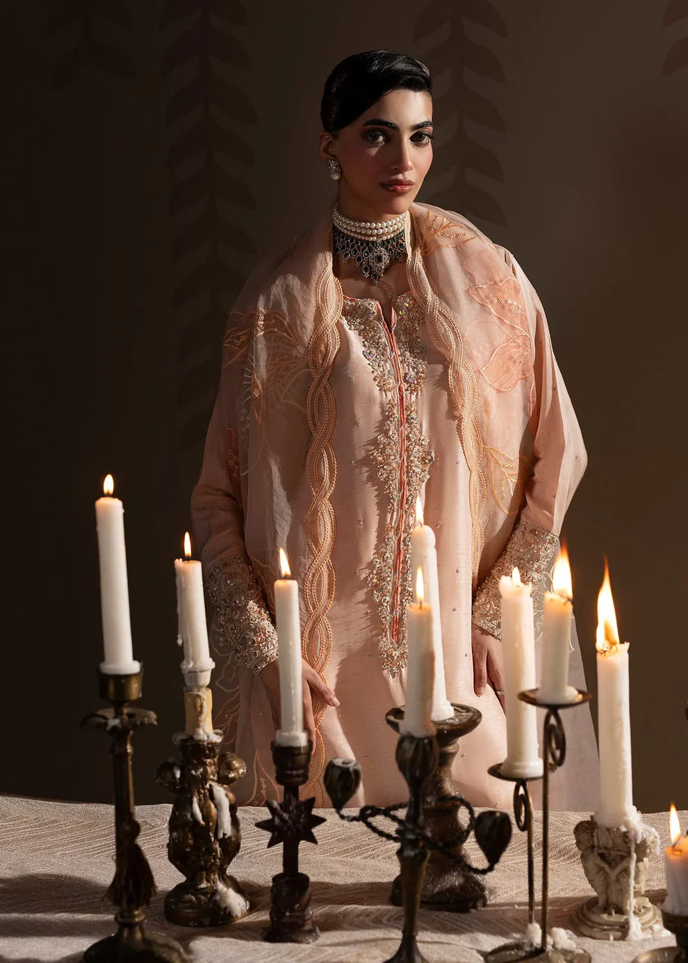 Raw Silk Embellished Pink Suit