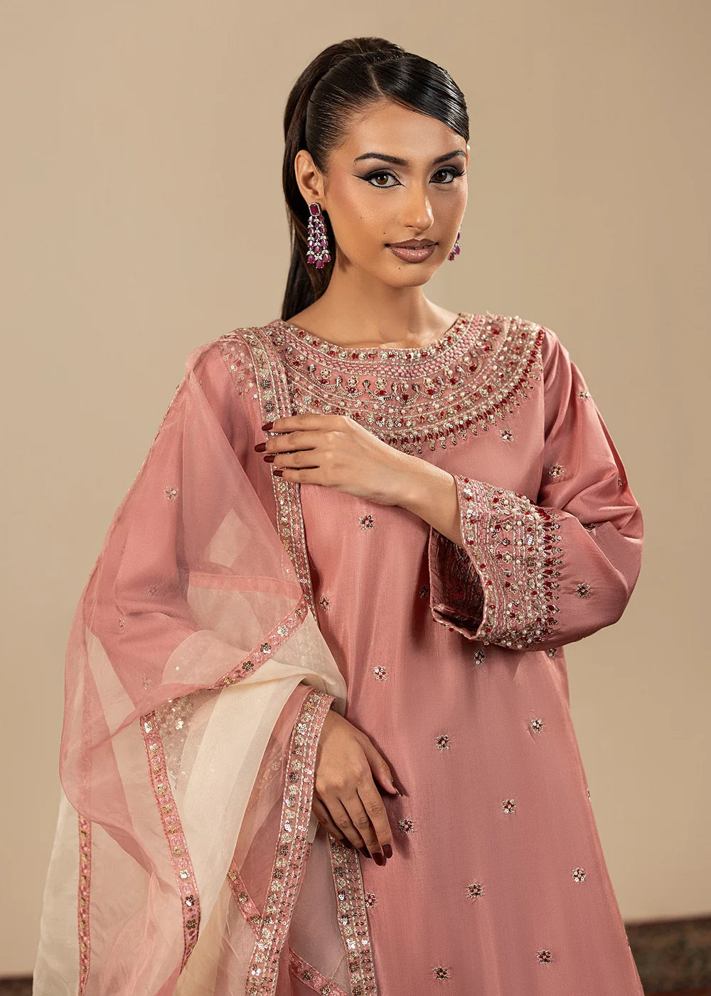 Tea Pink Raw Silk Farshi Shalwar Suit