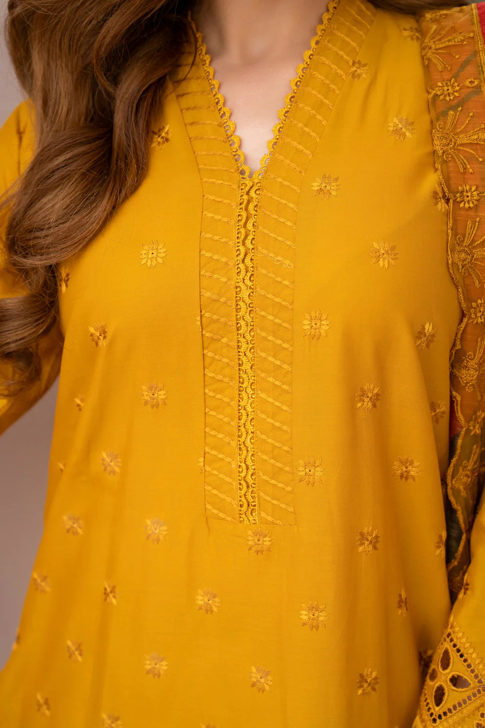 Mustard Yellow Chikankari Embroidered Pure Lawn Suit