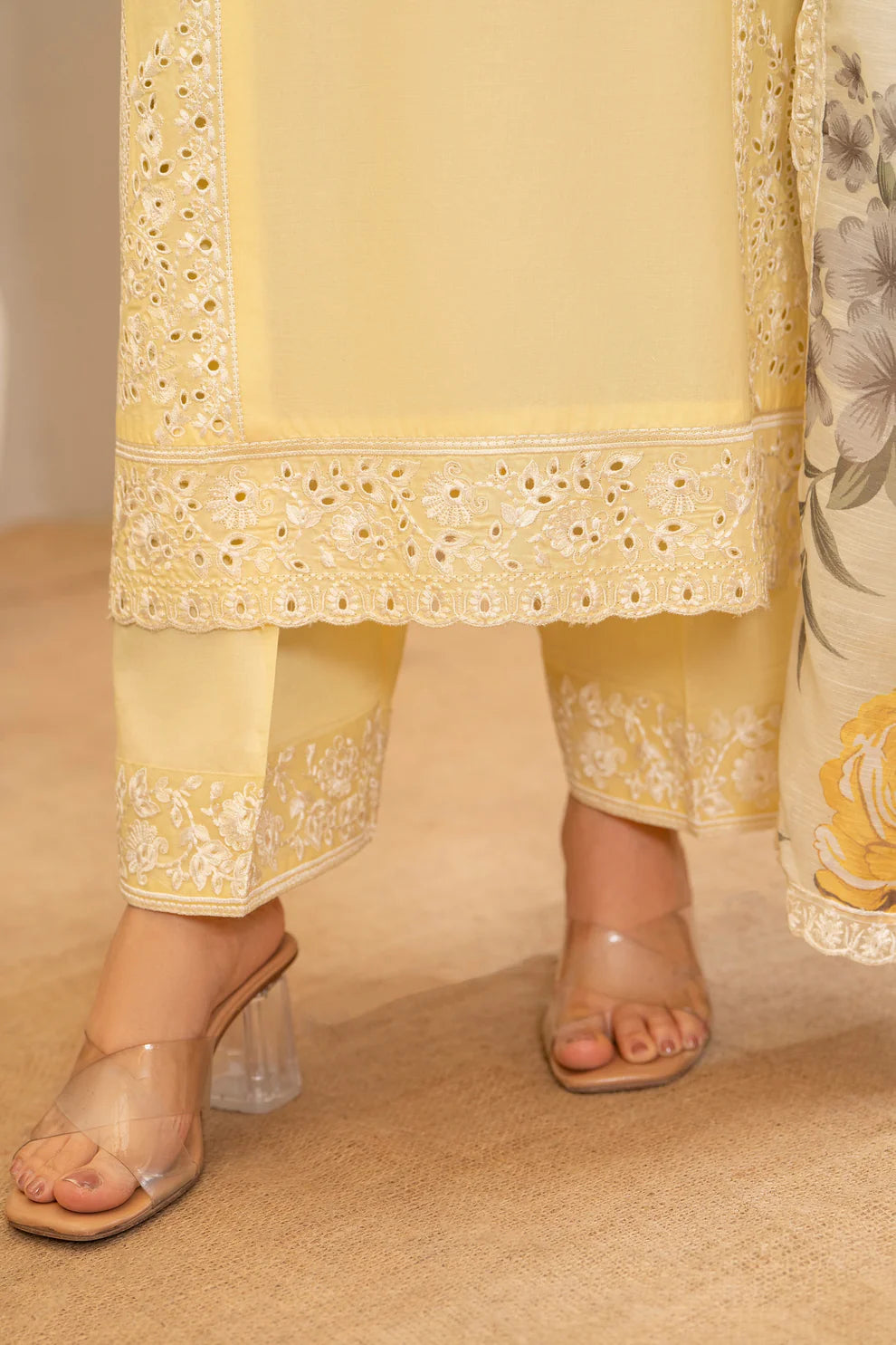Pastel Yellow Pure Cotton Chikankari Suit