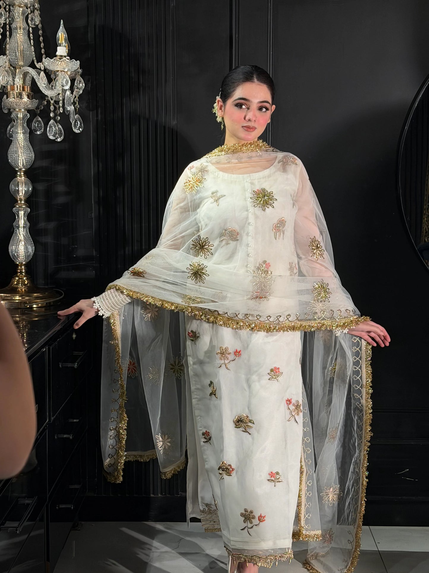 Hand Embroidered White Partywear Suit