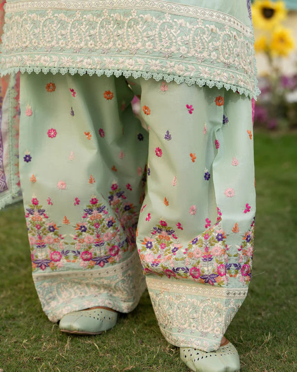 Sage Tint Embroidered Pure Cotton Farshi Shalwar Suit