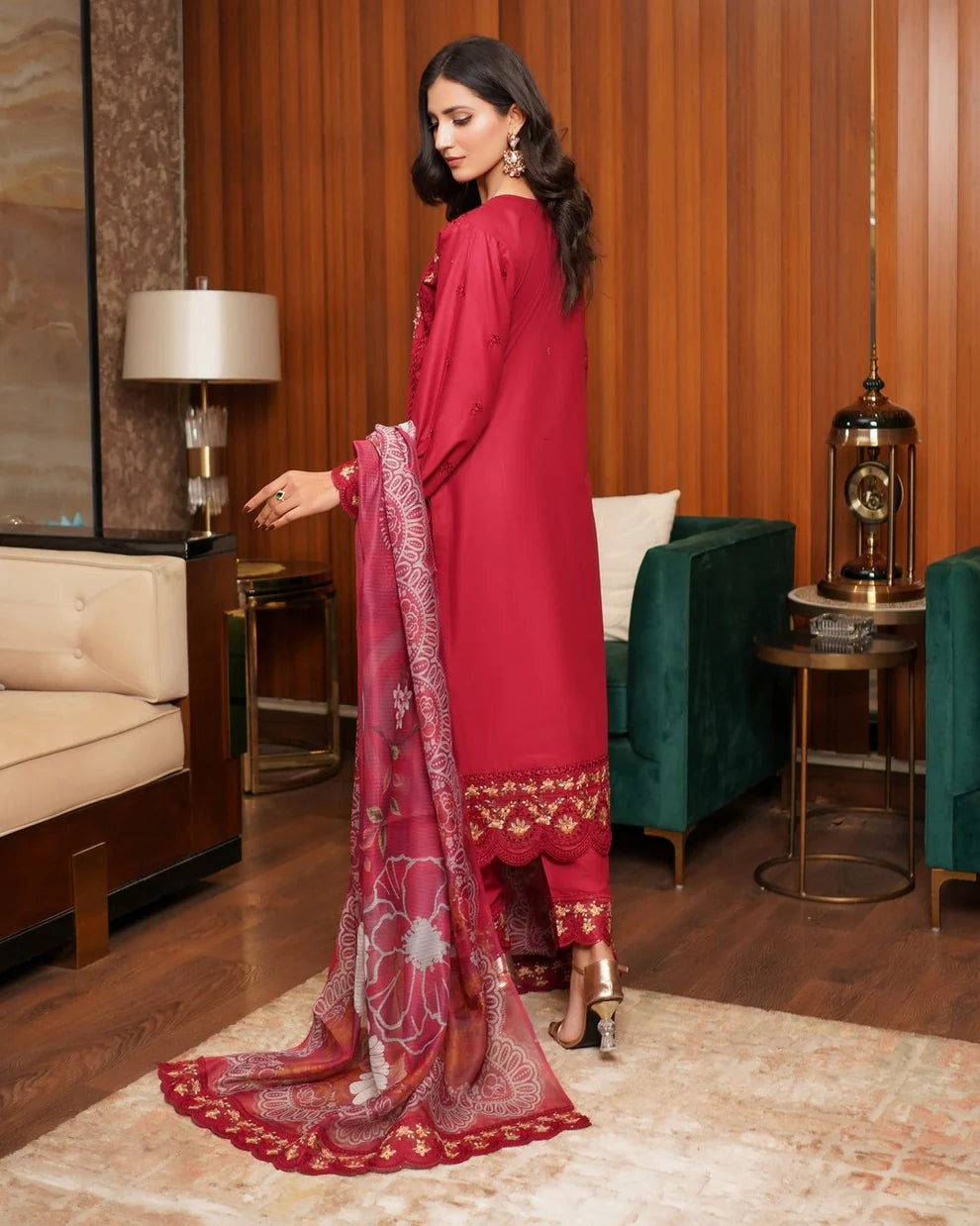 Maroon Heavy Embroidered Lawn Suit